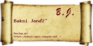 Baksi Jenő névjegykártya